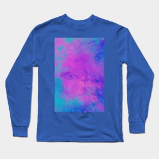 Blue and Pink Retro Marble Splash Abstract Artwork Long Sleeve T-Shirt